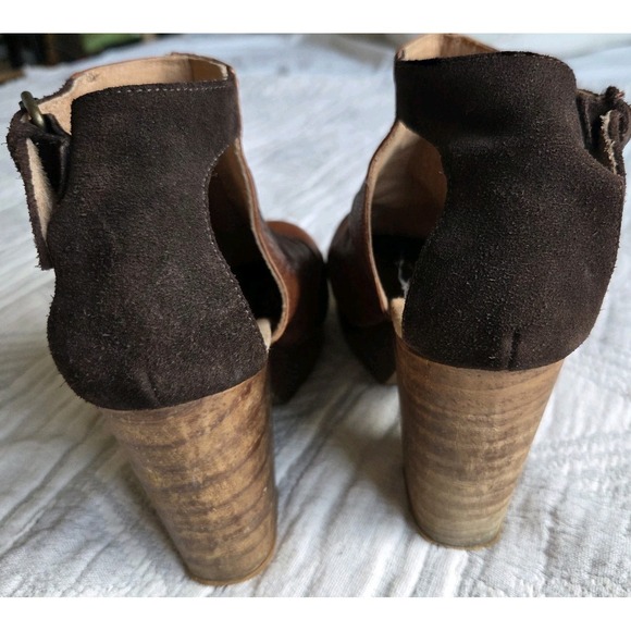 Free People Amber Orchard Clog Brown Leather Wood Heel Ankle Strap EU 38 - Picture 4 of 8